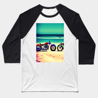 ARTISTIC RETRO MOTORCYCLE ON THE BEACH Baseball T-Shirt